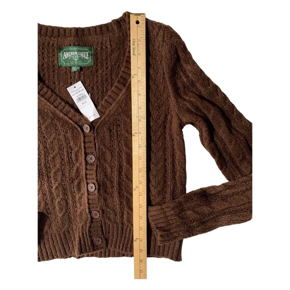 New! American Eagle Outfitters Chunky Brown Knit Cropped Cardigan Women’s Sz XS - Picture 9 of 11